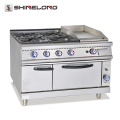 Gama de gas multifuncional comercial FCZH-RS-4G con parrilla y horno 4 quemadores y 1 horno de plancha